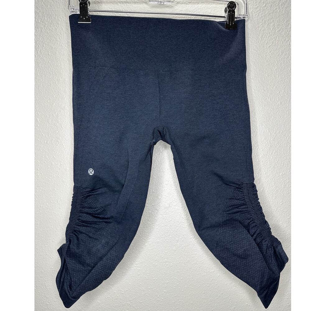 Lululemon In The FLow Slate Blue Gray Side Ruche Crop Yoga Pant 8